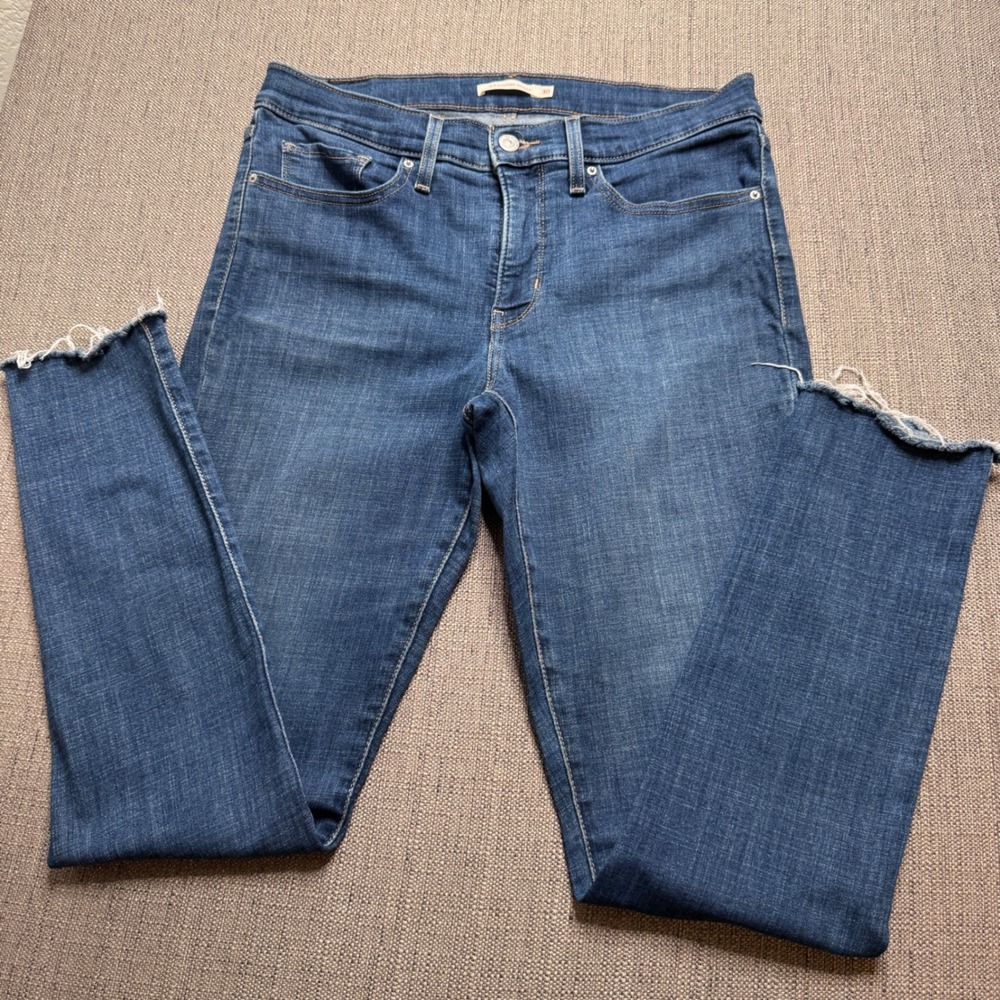 Levis 311 Shaping Skinny Jeans Womens 30 Medium Wash Raw Hem Denim Pants